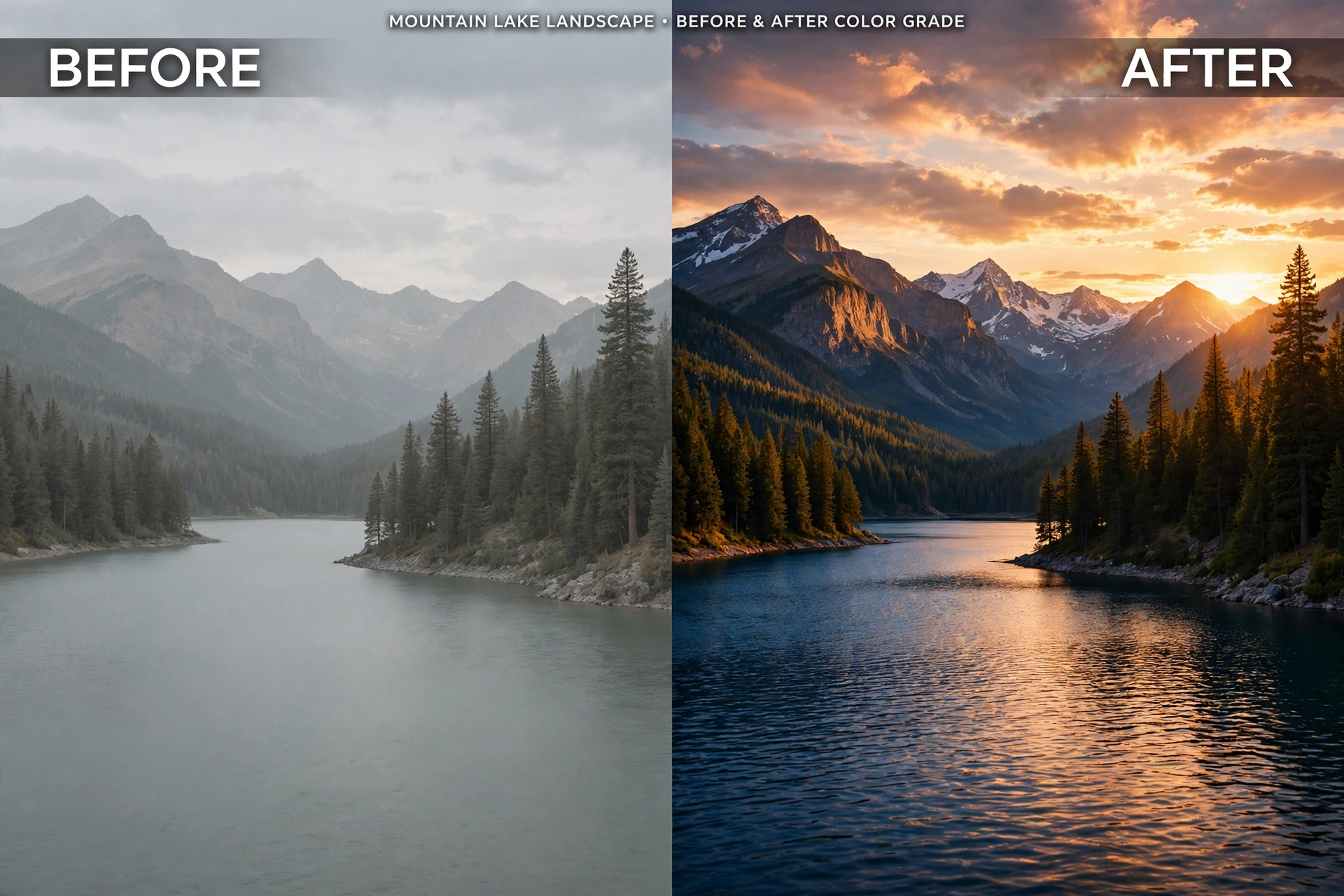 Before and after landscape photo edit comparison