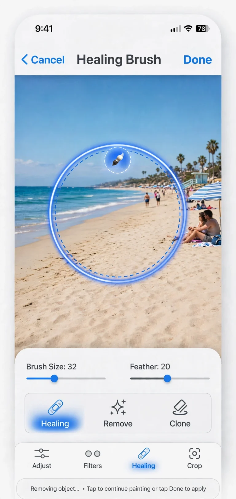 remove objects in Lightroom healing brush