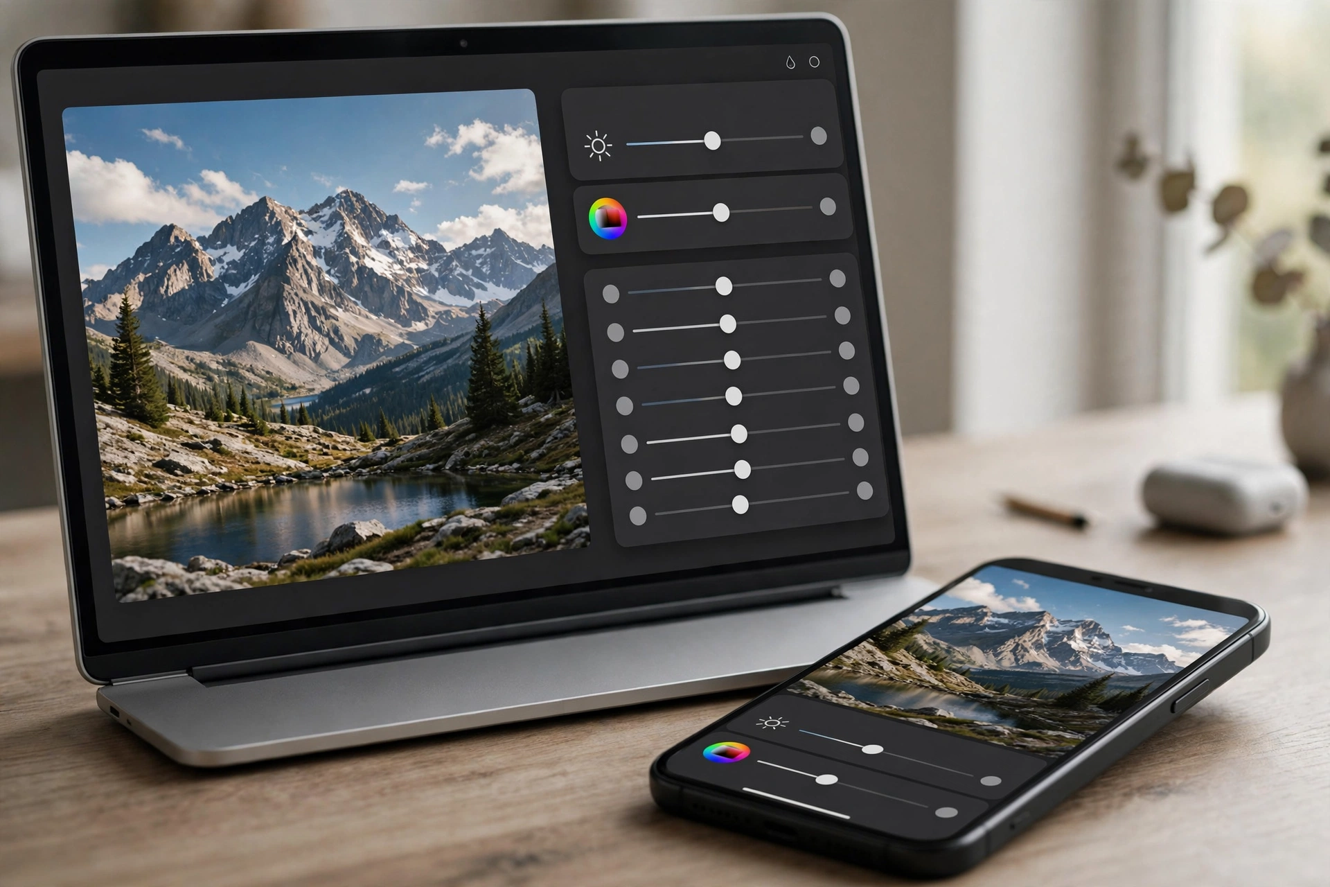Lightroom cloud app photo editing on mobile and laptop